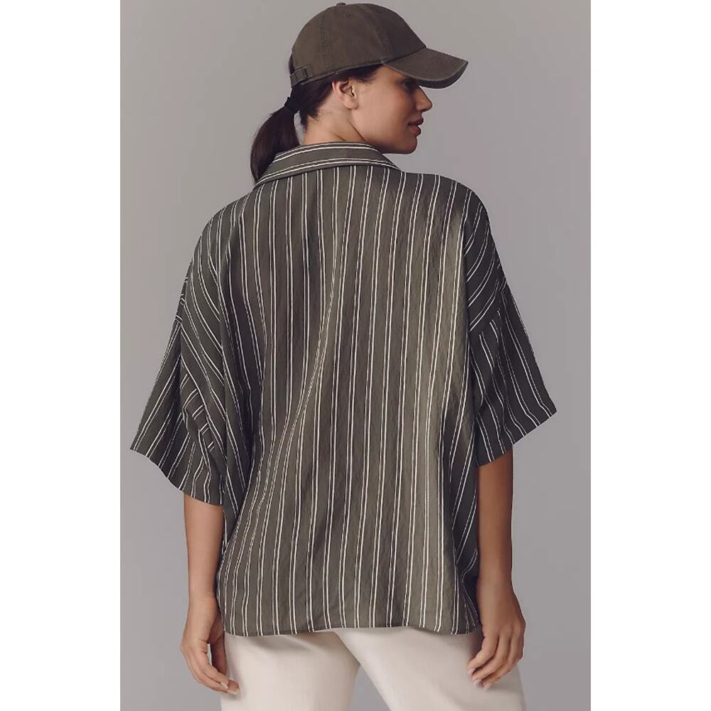 Anthropologie Dylan Green White Stripe Short Sleeve Popover Blouse Large NWT - Picture 3 of 9